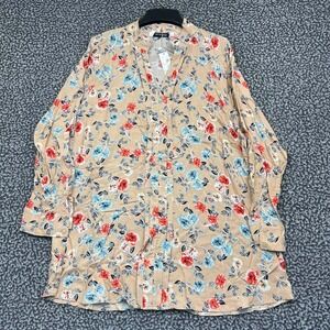 Angela Plus Blouse Women 2XL Floral Rayon V-Neck Long Sleeve Tunic Tan New